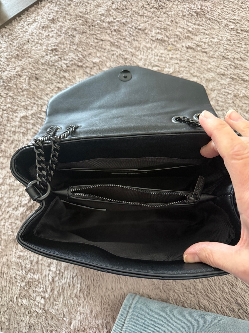 Saint  Black Quilted Matelassé Shoulder Bag with Tonal YSL - Picture 5 of 7